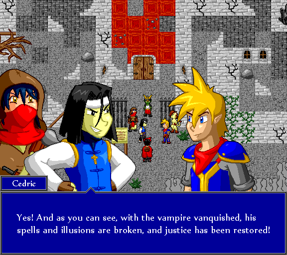Yes! And as you can see, with the vampire vanquished, his spell and illusions are broken, and justice has been restored!