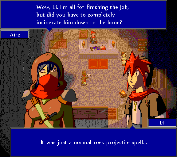 Wow, Li, I'm all for finishing the job, but did you have to completely incinerate him down to the bone? It was just a normal rock projectile spell...