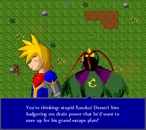You're thinkingL stupid Razoku! Doesn't him badgering me drain power that he'd want to save up for his grand escape plan?