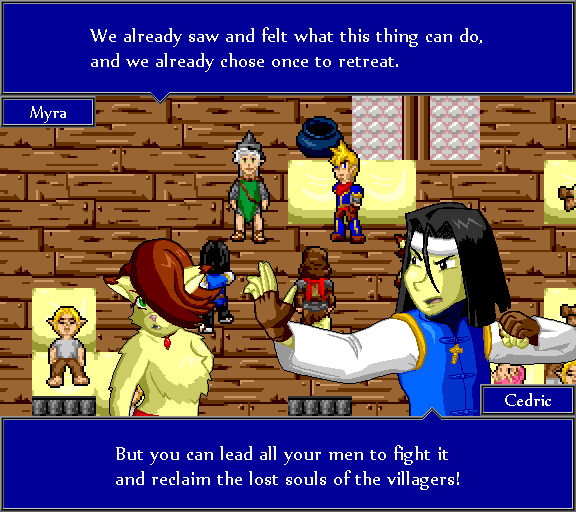 We already saw and felt what that thing can do, and we already chose once to retreat. But you can lead all your men to fight it and reclaim the lost souls of the villagers!