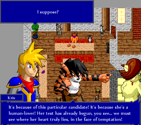 I suppose? It's because of this particular candidate! It's because she's a human-lover! Her test has already begun, you see... we must see where her heart truly lies, in the face of temptation!