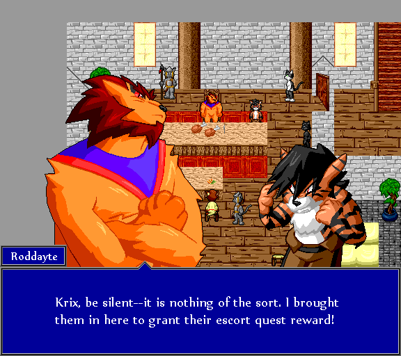 Krix, be silent--it is nothing of the sort. I brought them in here to grant their escort quest reward!