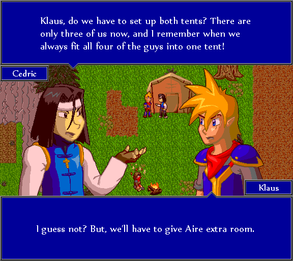 Klaus, do we have to set up both tents? There are only three of us now, and I remember when we always fit all four guys into one tent! I guess not? But, we'll have to give Aire extra room.